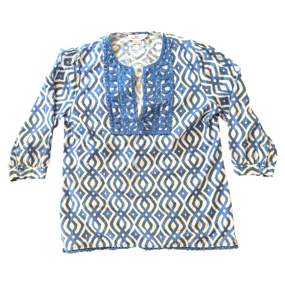 Vineyard Vines Blue & White Embroidered Tunic Top Blouse